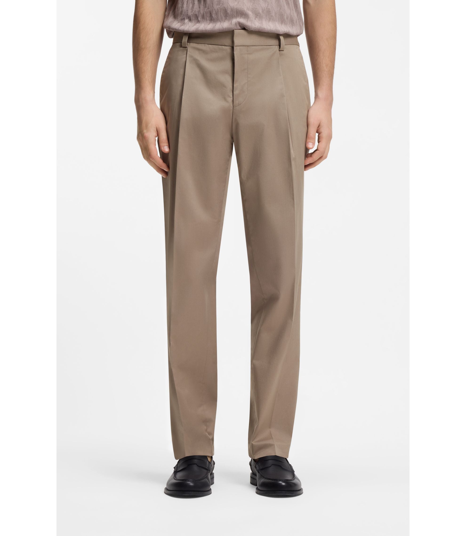 Hugo Slim Fit Pants In Paper Touch Stretch Cotton Light Brown