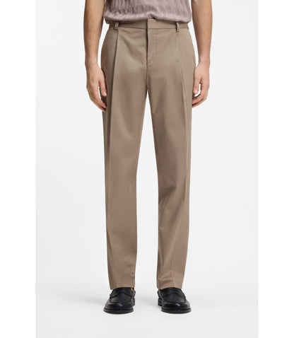 Hugo Slim Fit Pants In Paper Touch Stretch Cotton Light Brown