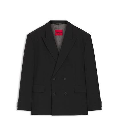 Hugo Double Breasted Suit Jacket In Wool Blend Twill Black