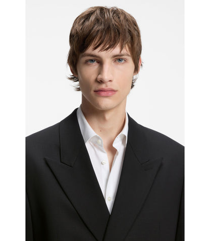 Hugo Double Breasted Suit Jacket In Wool Blend Twill Black