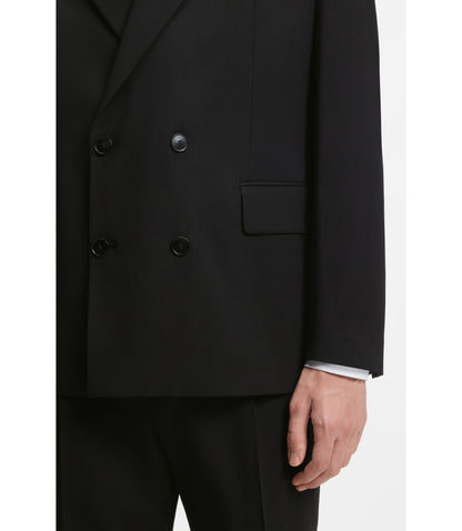 Hugo Double Breasted Suit Jacket In Wool Blend Twill Black