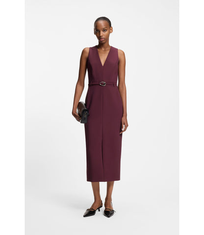 Hugo Buckle Detail Dress With V Neckline Dark Purple Women's