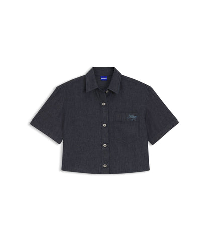 Hugo Relaxed Fit Cropped Blouse In Lightweight Denim Dark Blue Women's
