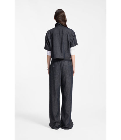 Hugo Relaxed Fit Cropped Blouse In Lightweight Denim Dark Blue Women's
