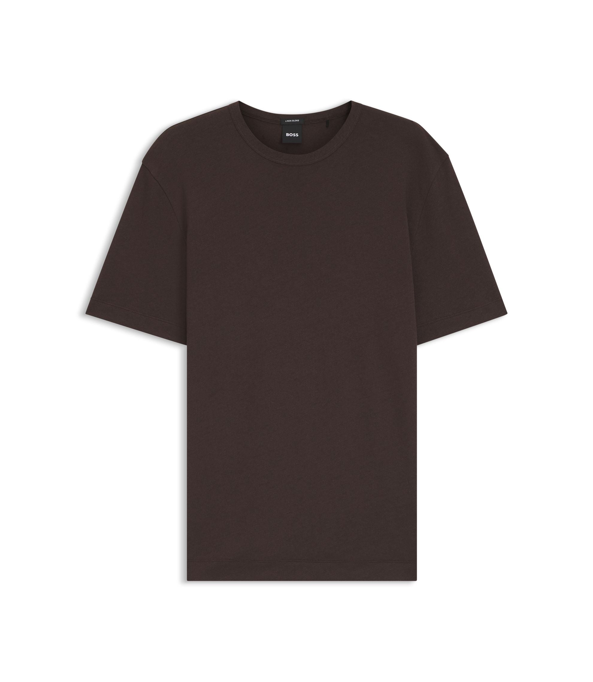 Boss Cotton Linen T Shirt In A Regular Fit Dark Brown