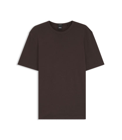 Boss Cotton Linen T Shirt In A Regular Fit Dark Brown