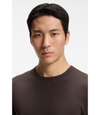 Boss Cotton Linen T Shirt In A Regular Fit Dark Brown