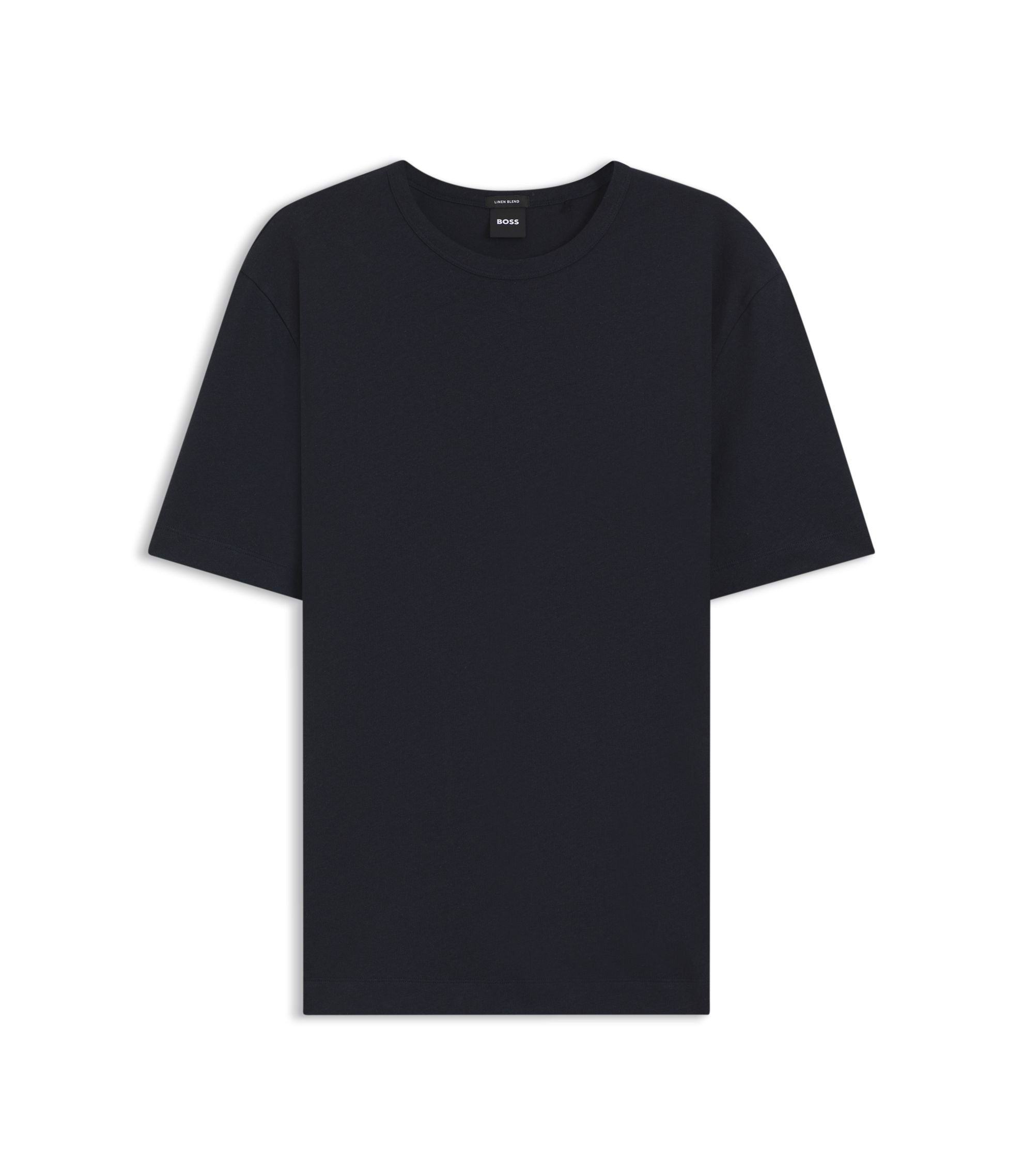 Boss Cotton Linen T Shirt In A Regular Fit Dark Blue