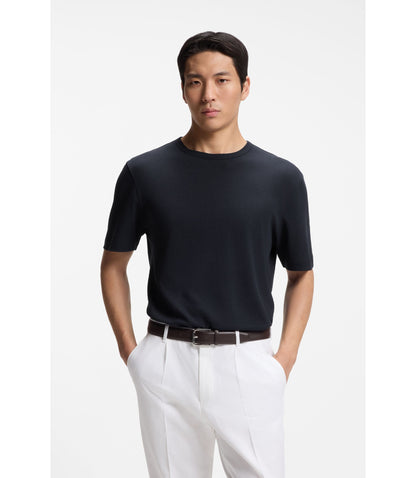 Boss Cotton Linen T Shirt In A Regular Fit Dark Blue