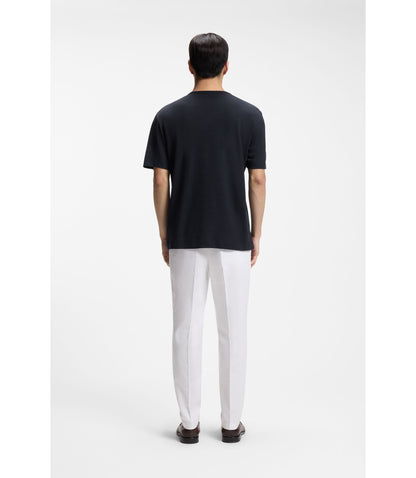 Boss Cotton Linen T Shirt In A Regular Fit Dark Blue