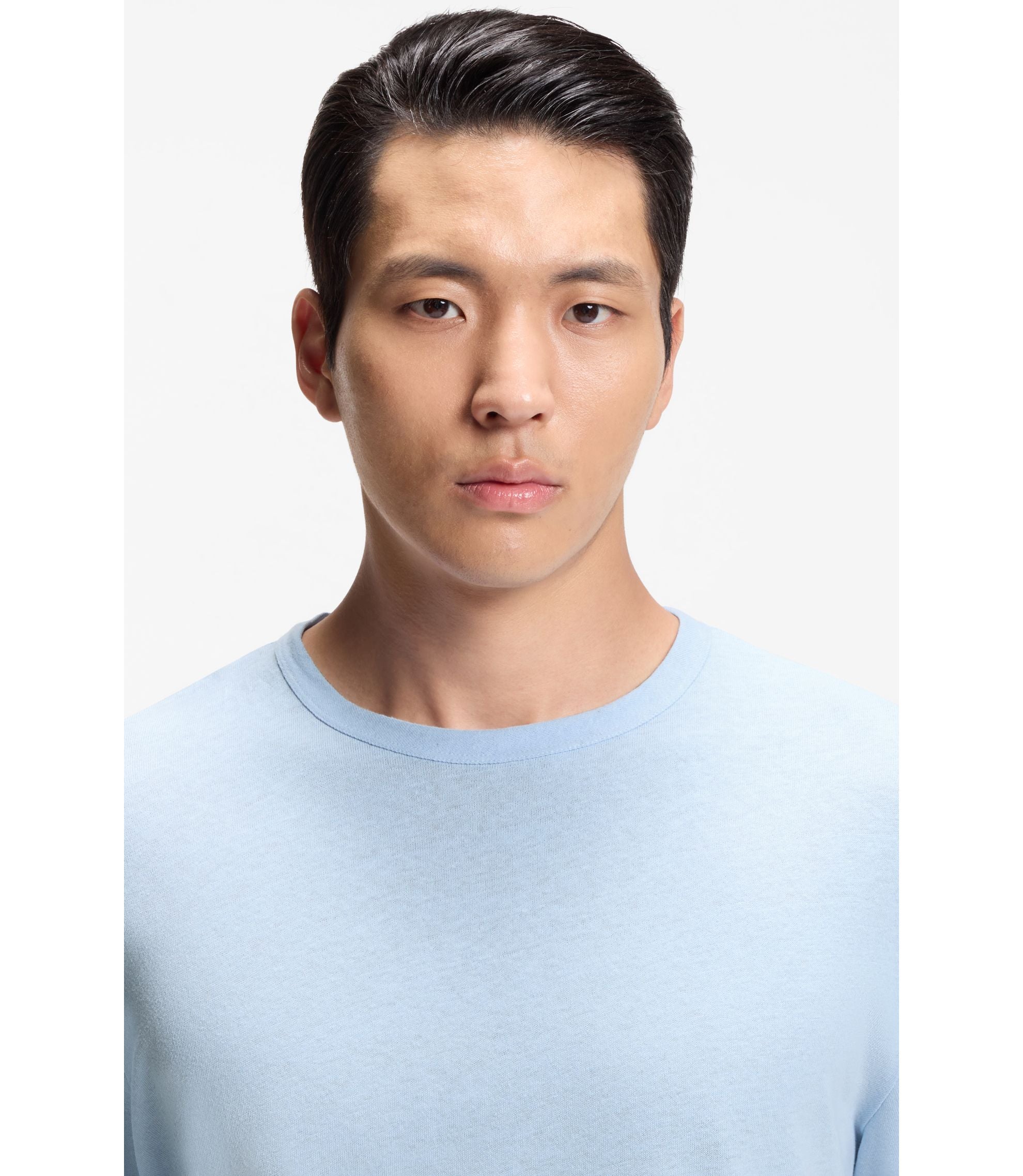 Boss Cotton Linen T Shirt In A Regular Fit Light Blue
