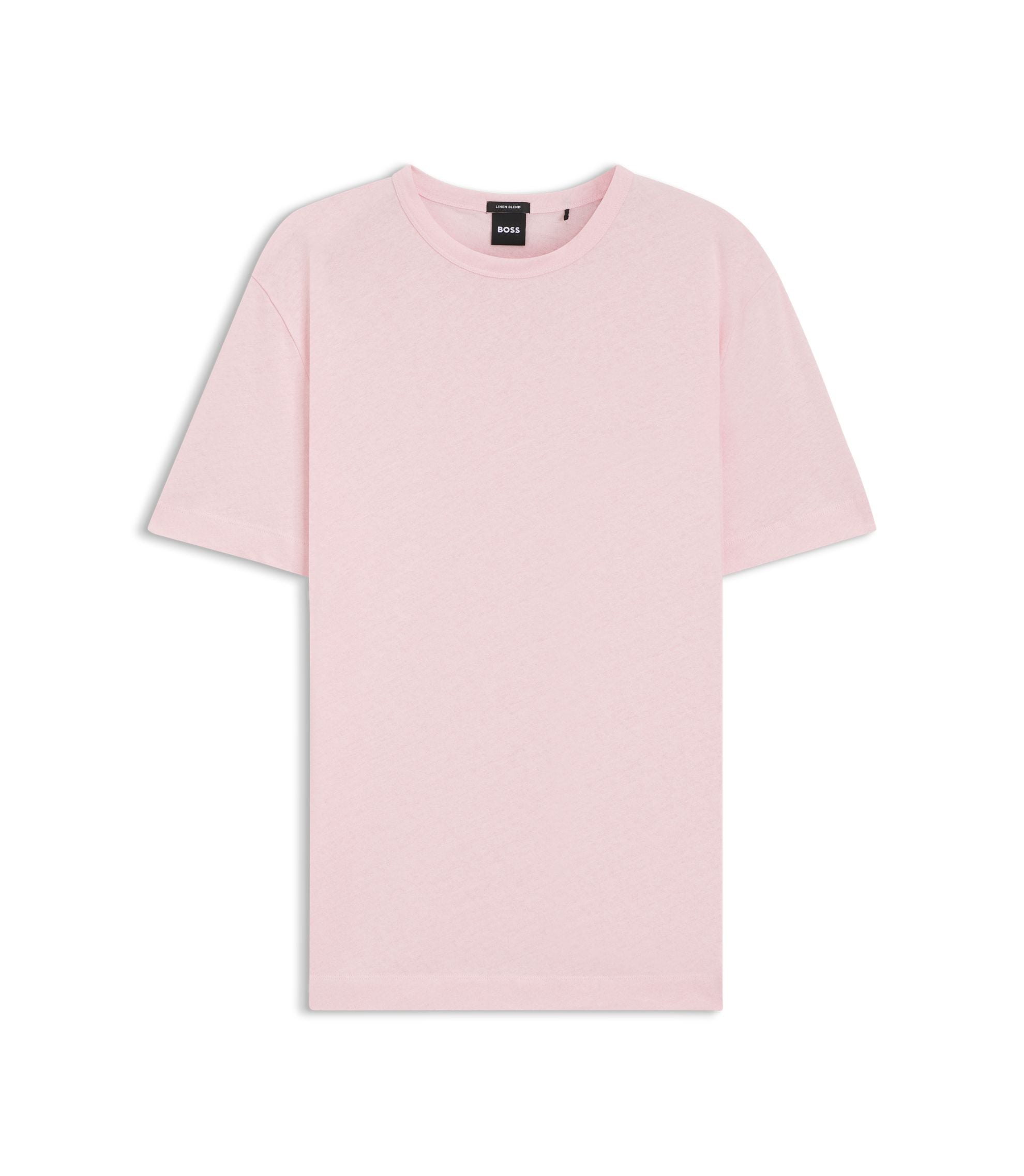 Boss Cotton Linen T Shirt In A Regular Fit Light Pink