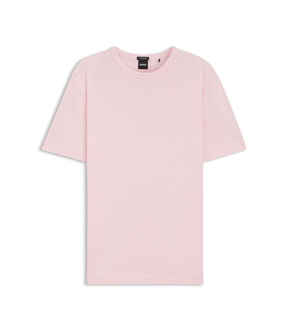 Boss Cotton Linen T Shirt In A Regular Fit Light Pink