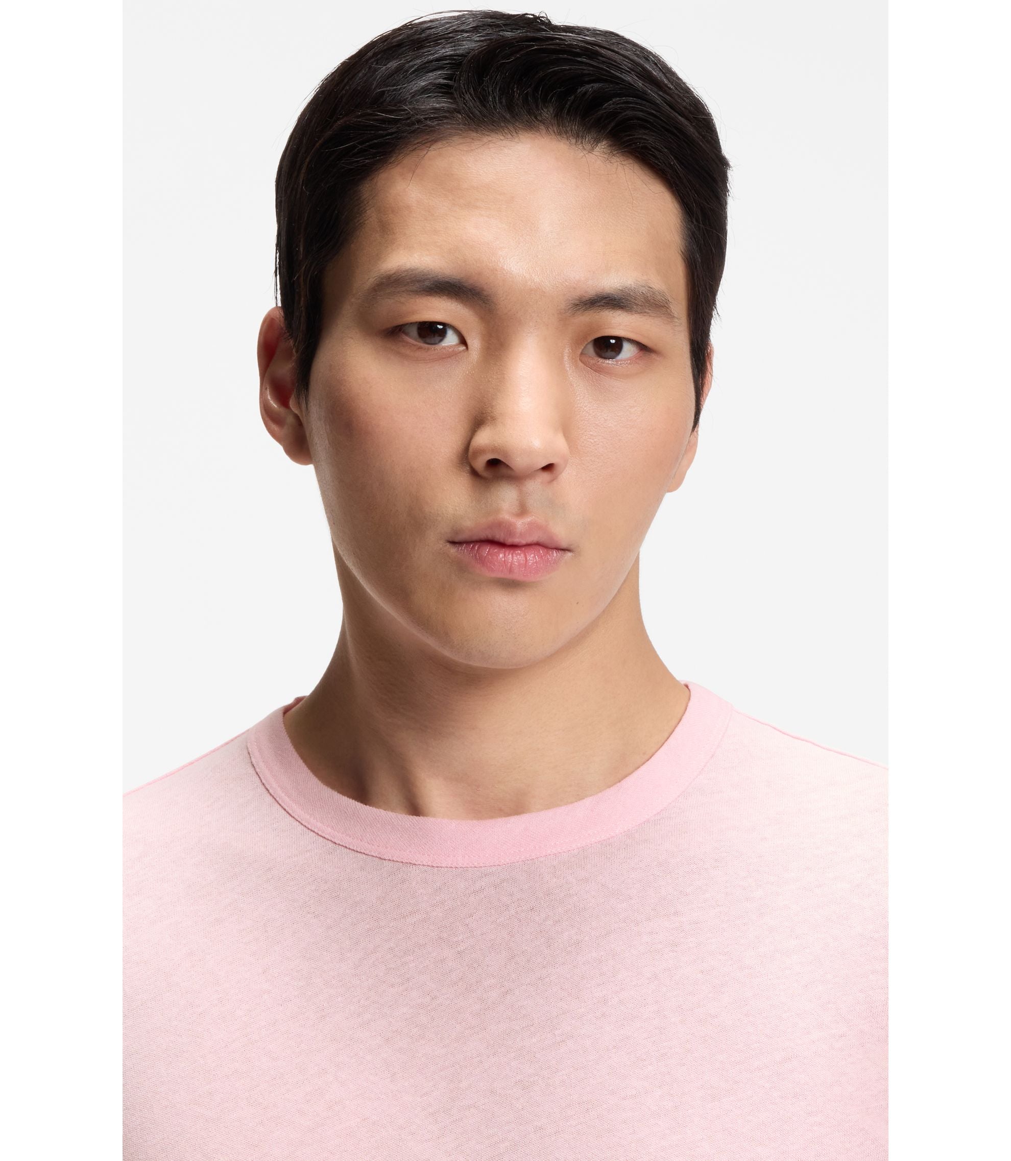 Boss Cotton Linen T Shirt In A Regular Fit Light Pink