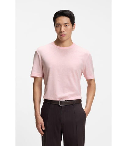 Boss Cotton Linen T Shirt In A Regular Fit Light Pink