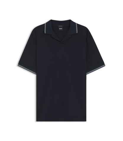Boss Johnny Collar Polo Shirt In Cotton And Linen Dark Blue