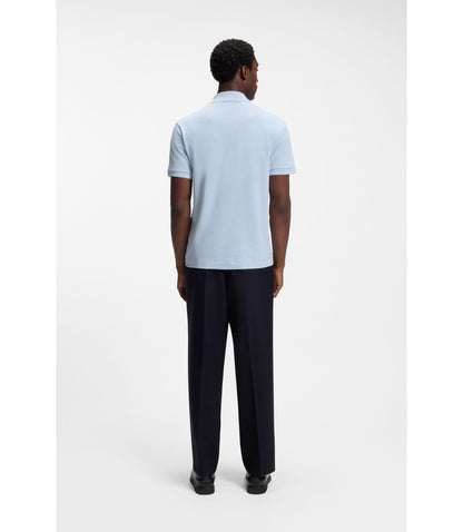 Boss Johnny Collar Polo Shirt In Cotton And Linen Light Blue