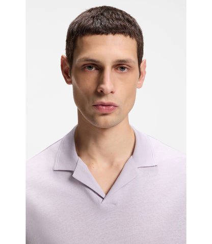 Boss Johnny Collar Polo Shirt In Cotton And Linen Light Purple