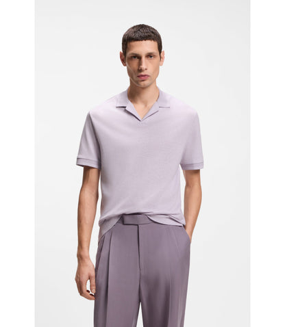 Boss Johnny Collar Polo Shirt In Cotton And Linen Light Purple