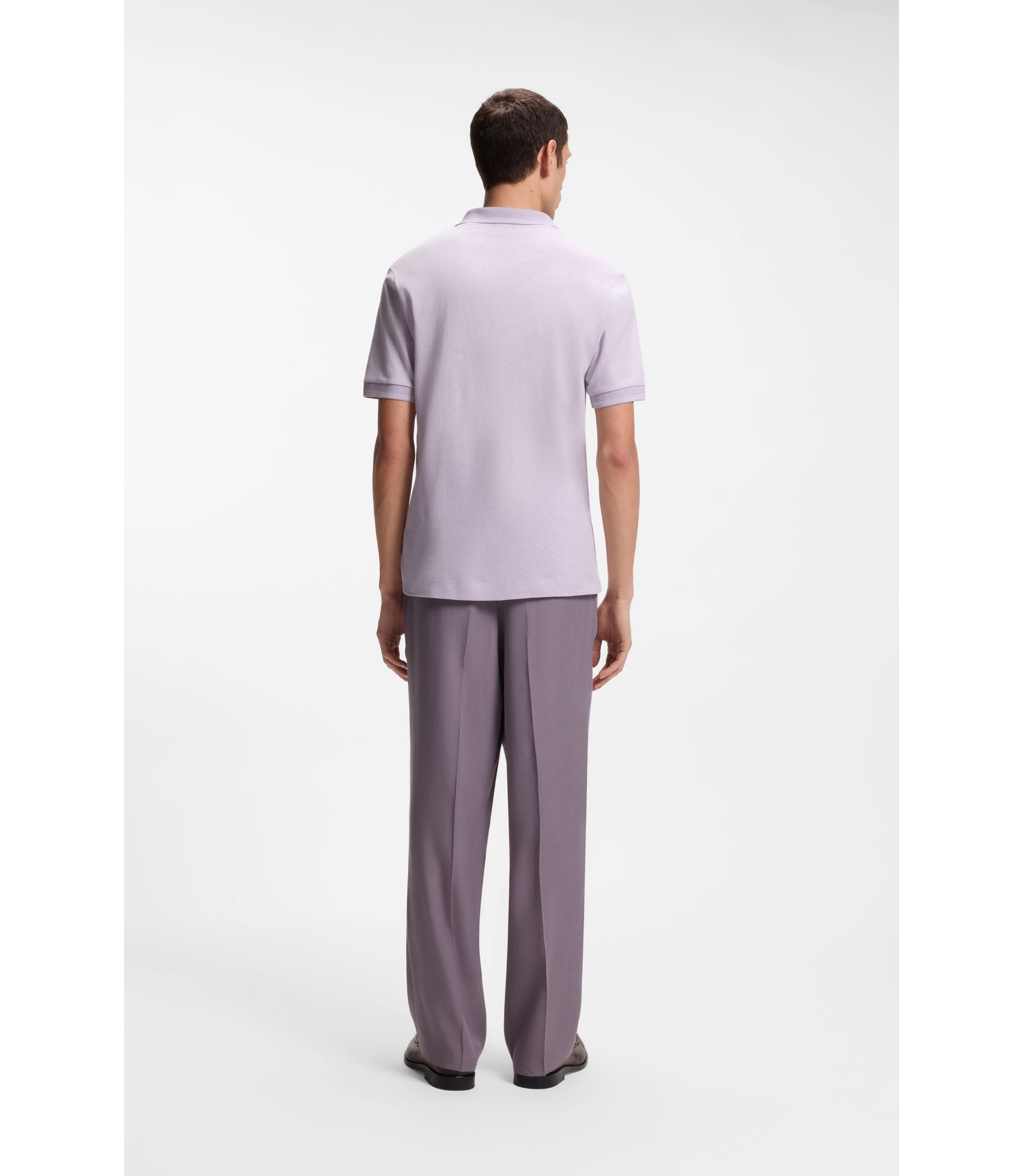 Boss Johnny Collar Polo Shirt In Cotton And Linen Light Purple