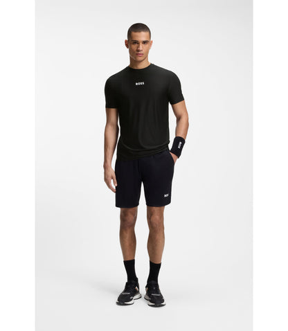 Boss Active Jacquard Stripe Slim Fit T Shirt With Logo Print Black