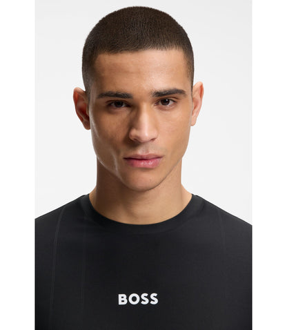Boss Active Jacquard Stripe Slim Fit T Shirt With Logo Print Black