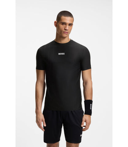Boss Active Jacquard Stripe Slim Fit T Shirt With Logo Print Black