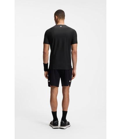 Boss Active Jacquard Stripe Slim Fit T Shirt With Logo Print Black