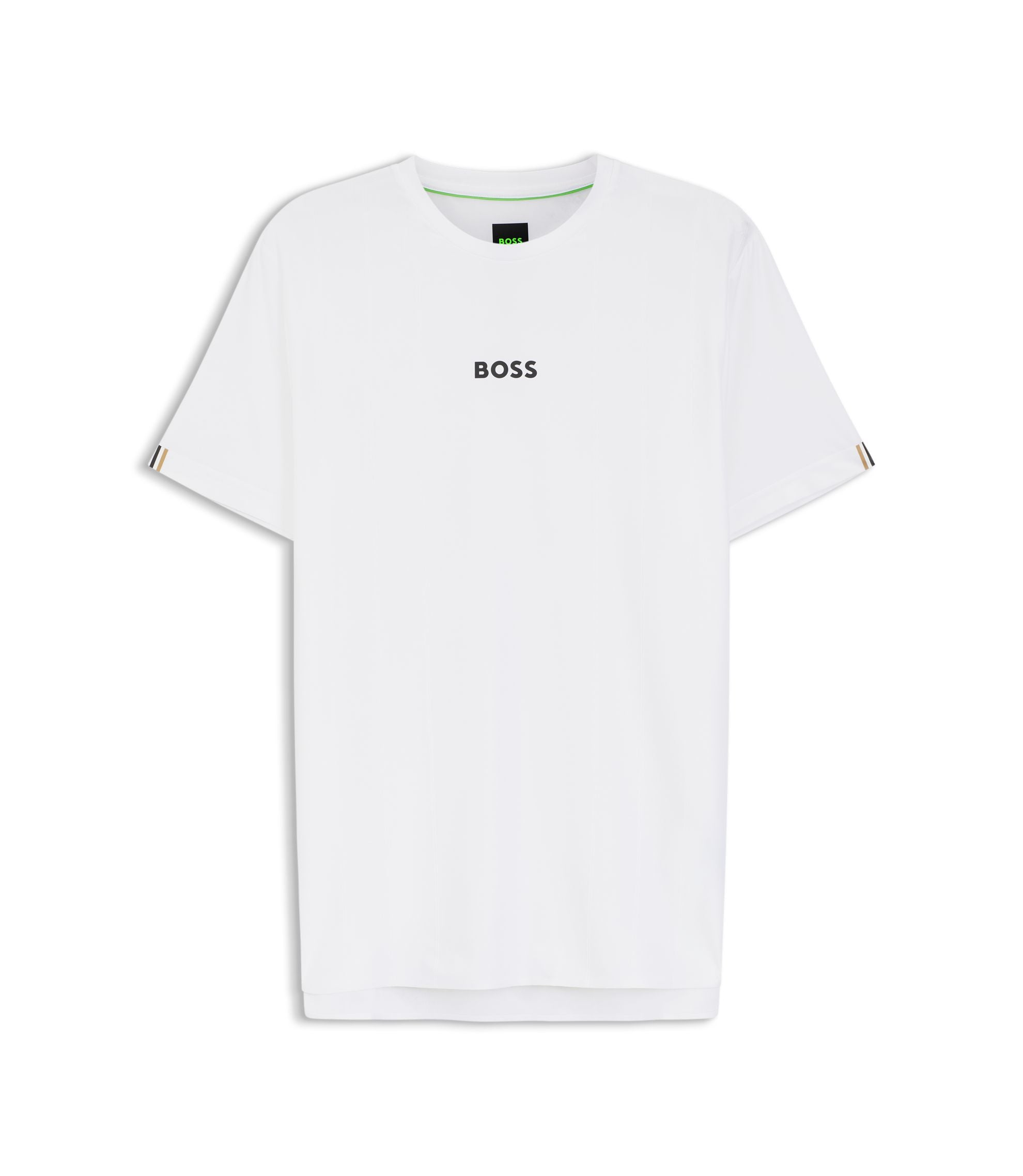 Boss Active Jacquard Stripe Slim Fit T Shirt With Logo Print White