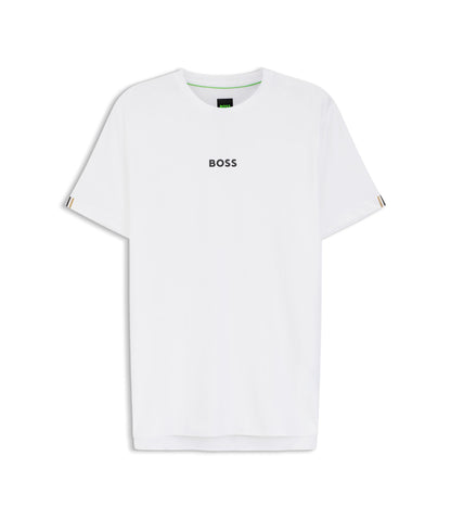 Boss Active Jacquard Stripe Slim Fit T Shirt With Logo Print White