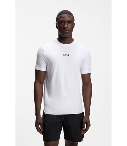 Boss Active Jacquard Stripe Slim Fit T Shirt With Logo Print White