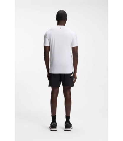 Boss Active Jacquard Stripe Slim Fit T Shirt With Logo Print White
