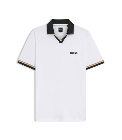 Boss Active Slim Fit Polo Shirt With Signature Stripe Details White