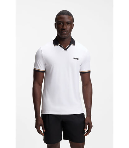 Boss Active Slim Fit Polo Shirt With Signature Stripe Details White