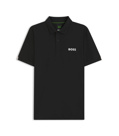 Boss Active Stripe Jersey Slim Fit Polo Shirt With Four Way Stretch Black
