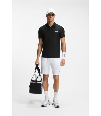 Boss Active Stripe Jersey Slim Fit Polo Shirt With Four Way Stretch Black