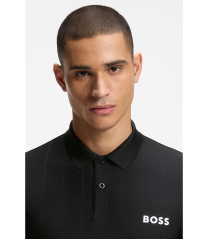 Boss Active Stripe Jersey Slim Fit Polo Shirt With Four Way Stretch Black