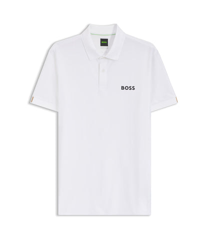 Boss Active Stripe Jersey Slim Fit Polo Shirt With Four Way Stretch White