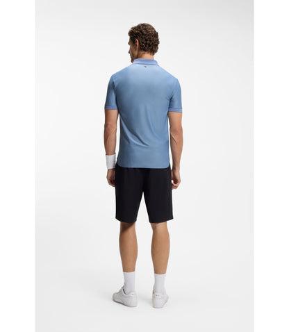 Boss Active Stripe Jersey Slim Fit Polo Shirt With Four Way Stretch Light Blue
