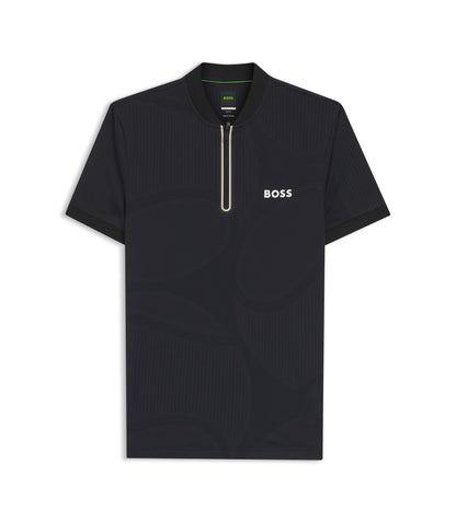 Boss Bodymapping Jersey Slim Fit Polo Shirt With Zip Neck Black