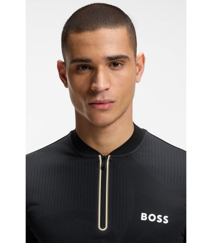 Boss Bodymapping Jersey Slim Fit Polo Shirt With Zip Neck Black
