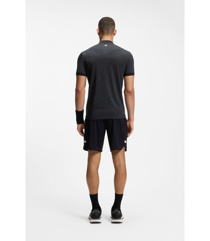 Boss Bodymapping Jersey Slim Fit Polo Shirt With Zip Neck Black