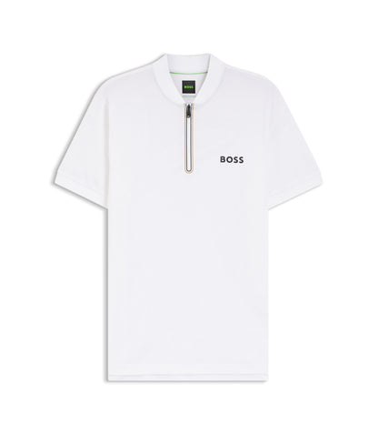 Boss Bodymapping Jersey Slim Fit Polo Shirt With Zip Neck White