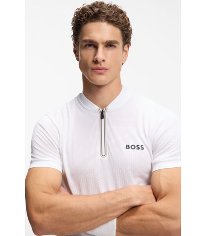 Boss Bodymapping Jersey Slim Fit Polo Shirt With Zip Neck White