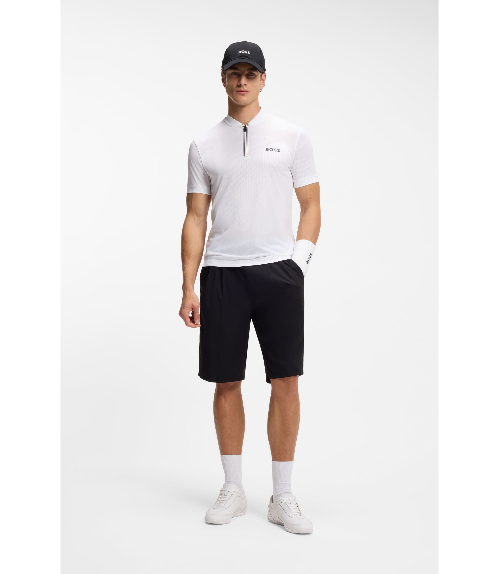 Boss Bodymapping Jersey Slim Fit Polo Shirt With Zip Neck White