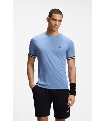 Boss Active Slim Fit T Shirt With Tennis Ball Embossing Light Blue
