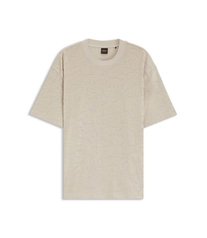 Boss Floral Jacquard T Shirt In A Cotton Blend Light Grey