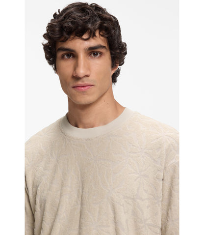 Boss Floral Jacquard T Shirt In A Cotton Blend Light Grey
