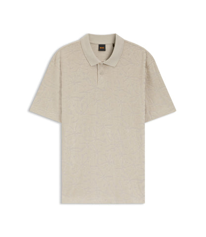 Boss Floral Jacquard Polo Shirt In A Cotton Blend Light Grey