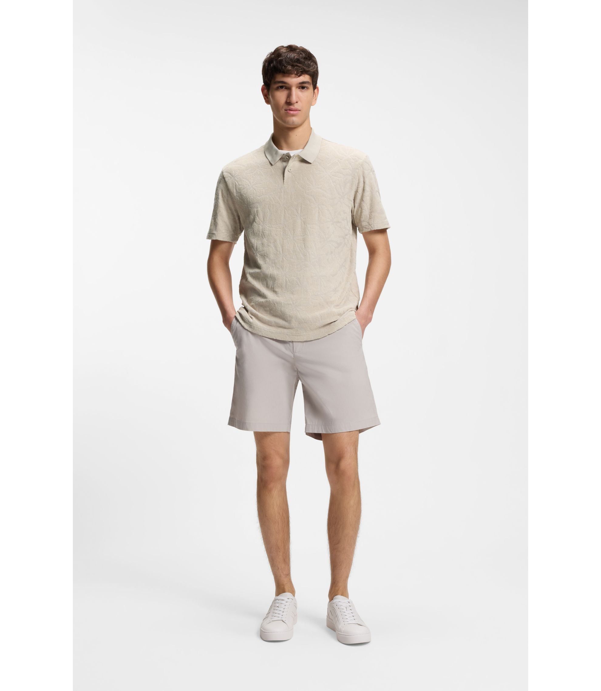 Boss Floral Jacquard Polo Shirt In A Cotton Blend Light Grey
